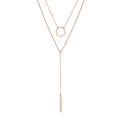 Collana a strati in acciaio oro rosa con ciondoli a cerchio martellato e barra - Oro rosa