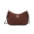 Sac porté épaule minimaliste en daim matelassé marron avec détails dorés - Marron