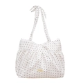 Bolso tote de lunares blancos con lazo grande en la correa y diseño de textura rizada - Lunar Negro