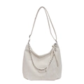 Chic cream white PU leather hobo bag with marble texture and woven metal chain detail - Creamy White Pleated Chain Shoulder Bag / Off-white