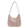 Pink PU leather crescent shoulder bag with silver chain and adjustable strap - Pink Pleated Chain Shoulder Bag / Pink