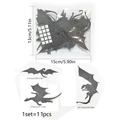 Detail view of 11pcs 3D black glitter dragon wall stickers with size measurements - 11Pcs Fine Flash Black Cardboard (PJ4007-ZC)