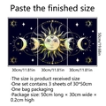 Three-piece sun and moon phase wall stickers set with gold celestial art on blue background - Celestial Sun Moon Stars Set (ATW3025-YL)