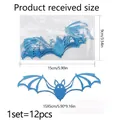 Detailed size chart for 12pcs blue glitter 3D bat wall stickers with foam adhesive pads - Blue Glitter Style (PJ4005-ZC)