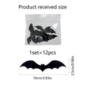 3D black bat wall stickers for Halloween decor set of 12 pieces measuring 10x2.5cm each - Glossy Black Style (PJ6000-ZY)