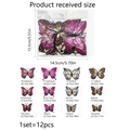 Guía de tallas de 12 pegatinas de pared de mariposas 3D púrpuras con dimensiones exactas - Juego de Mariposa Luna Flor 3D (PUD4001+PY001+MS8550-NH)