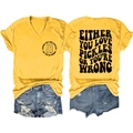 Flat lay of yellow V-neck T-shirt with 'Either You Love Pickles' print and denim shorts - S / Yellow