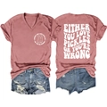 Detail of pink V-neck t-shirt with back slogan print and distressed denim shorts set - Rose Gold (White Font)
