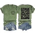 Front and back view of olive green V-neck T-shirt with vintage pickle slogan and denim shorts - Olive Green