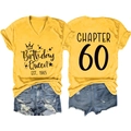 Detail showing yellow V-neck T-shirt with Chapter 60 print and distressed denim shorts - S / Yellow