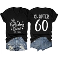 Detail of Chapter 60 Birthday Queen V-neck T-shirt set with distressed denim shorts - Black