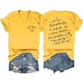 Ginger yellow V-neck T-shirt with Let Them print and ripped denim shorts set - S / Yellow (Black Text)