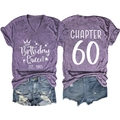 Detail of purple Heather T-shirt with Birthday Queen EST. 1965 and Chapter 60 back print - Purple (White Font)