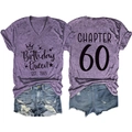 Detailed front and back view of purple Chapter 60 Birthday Queen T-shirt and denim shorts set - Purple (Black Font)