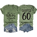 Front and back view of Birthday Queen Chapter 60 green V-neck tee and denim shorts set - Olive Green