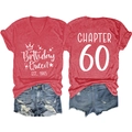 Detailed front and back view of the Chapter 60 Birthday Queen red V-neck T-shirt and denim shorts - Red