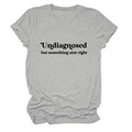 Close-up of rolled sleeves and graphic print on a gray crew neck short sleeve t-shirt - Light Grey (Black Font)