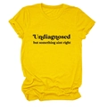 Detail of soft yellow cotton fabric with black slogan print on a casual crew neck T-shirt - Yellow (Black Font)