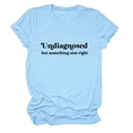 Detailed flat lay of light blue round neck T-shirt with black artistic text printing - Light Blue (Black Font)