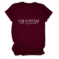 Detail of burgundy T-shirt showing Life is Better With My Grands text and heart print - Wine Red (White Font)