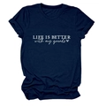Detail of navy blue cotton T-shirt featuring Life Is Better with my grands white print - Navy Blue (White Font)