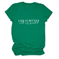 Detail of emerald green t-shirt showing Life Is Better With My Grands print and soft texture - Dark Green (White Font)