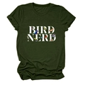 Dettaglio della stampa Bird Nerd con uccelli colorati su una maglietta di cotone verde militare - S / Verde Militare (Testo Bianco)