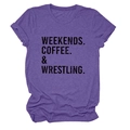 Dettaglio t-shirt viola a girocollo con stampa Weekends Coffee & Wrestling - Taglia S / Viola (Testo Nero)