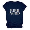 Détail de l'imprimé Bird Nerd sur le tissu du t-shirt bleu marine à col rond - Bleu Marine (Texte Blanc)
