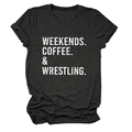 Dettaglio della t-shirt grigio scuro a girocollo con stampa vintage Weekends Coffee - Taglia S / Nero (Testo Bianco)