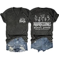 T-shirt col en V avec imprimé floral Paraprofessionals et short en denim - Gris Chiné (Imprimé Blanc)