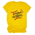 Detail of Softball Grandma print on yellow crew neck T-shirt with heart and seam graphics - S / Yellow (Black Text)