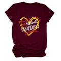 Close-up of maroon cotton t-shirt featuring Softball GRANDMA heart graphic print - S / Wine Red (White Text)