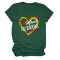 Detail of Softball Grandma print with heart design on a heather green crewneck T-shirt - S / Retro Green (White Text)