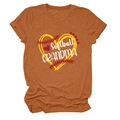 Detail of Softball Grandma print on rusty orange crew neck cotton t-shirt for women - S / Burnt Orange (White Text)
