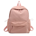 Minimalist light pink large capacity backpack with side drawstring pockets and front pouch - Pink