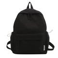 Fashionable black high-capacity backpack with front zipper pocket and side drawstring pockets - Black