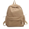 Minimalist large capacity khaki oxford backpack with fashion label and dual zippers - Khaki