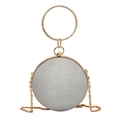 Silberne Pailletten-Kugeltasche mit Strass-Ringgriff und goldener Kette für Abende - Silber