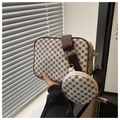 Chic vintage plaid crossbody camera bag with detachable round coin purse and wide strap - Off White