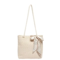 Große beige geflochtene Stroh-Tote-Bag mit Seilgriffen und Seidenschal mit Herzmuster - Gebrochenes Weiß
