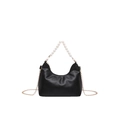 Elegant black faux leather bucket bag with pearl handle and golden chain strap - Black
