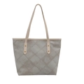 Borsa tote grigia trapuntata con manici in ecopelle bianca e dettagli in rivetti dorati - Grigio