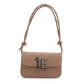 Minimalist apricot leather shoulder bag with silver gothic M logo and knotted strap detail - Khaki