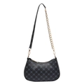 Chic black crescent shoulder bag with geometric texture and gold chain strap - Black