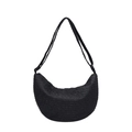 Borsa a mezzaluna nera alla moda con trama intrecciata e tracolla regolabile donna - Nero