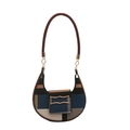 Bolso de hombro moderno de media luna con bloques de colores y cierre dorado chic - Azul