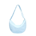 Light blue bubble textured dumpling tote bag with adjustable shoulder strap and zipper - Blue