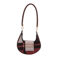 Bolso de hombro moderno color-block con cierre dorado ondulado y correa marrón - Rojo
