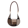 Bolso hobo retro de media luna a cuadros con correa de cuero marrón y hebilla de oro - Caqui